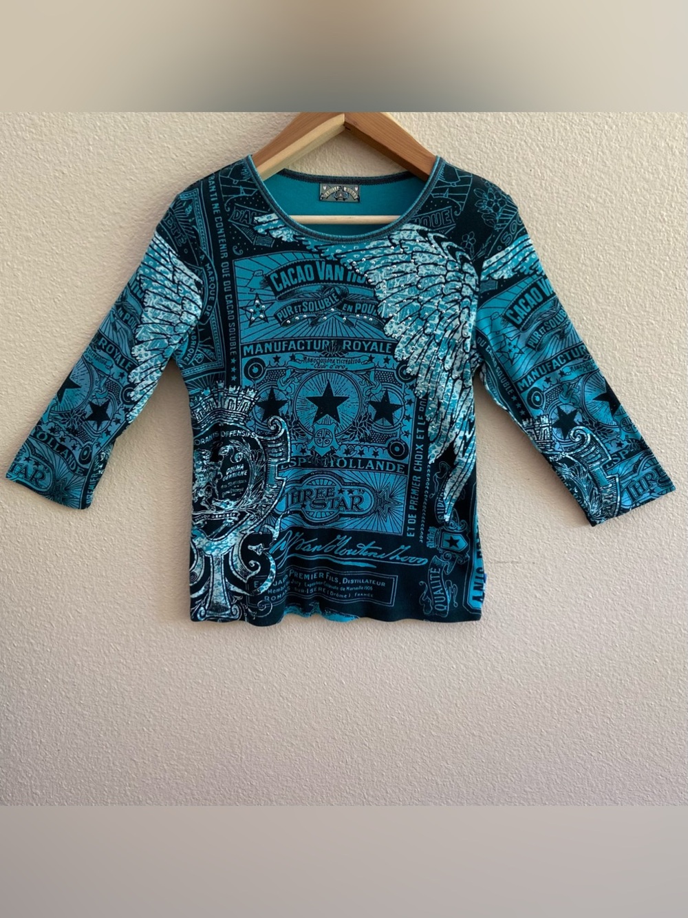 Top - Teal Blue - Vanilla Sugar - “Skinny Minnie” - Rhinestones - Angel Wings